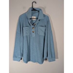 American Eagle Womens Blue Textured Henley Oversized Pullover Sz XS Streetwear